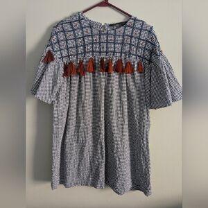 Checkered Dress with Tassel Accents